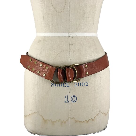 Leather Belt Fossil Whiskey Brown Brass Rings - Picture 1 of 8